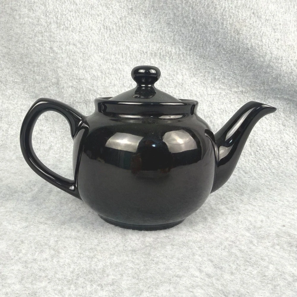 Old Amsterdam Porcelain Works 2 cup Teapot Black Glossy Ceramic Tea Pot Modern